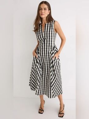 Tanya Taylor Black and White Gingham Midi Dress